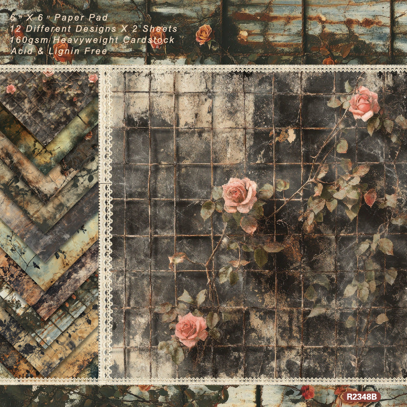 24PCS 6" Vintage Style Scrapbook Paper & Cardstock