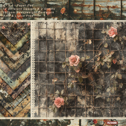 24PCS 6" Vintage Style Scrapbook Paper & Cardstock