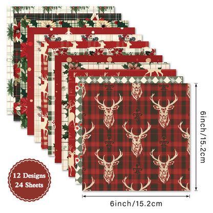 24PCS 6" Xmas Scrapbook Paper & Cardstock