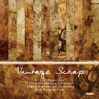 24PCS 6" Vintage Scrap Scrapbook Paper & Cardstock