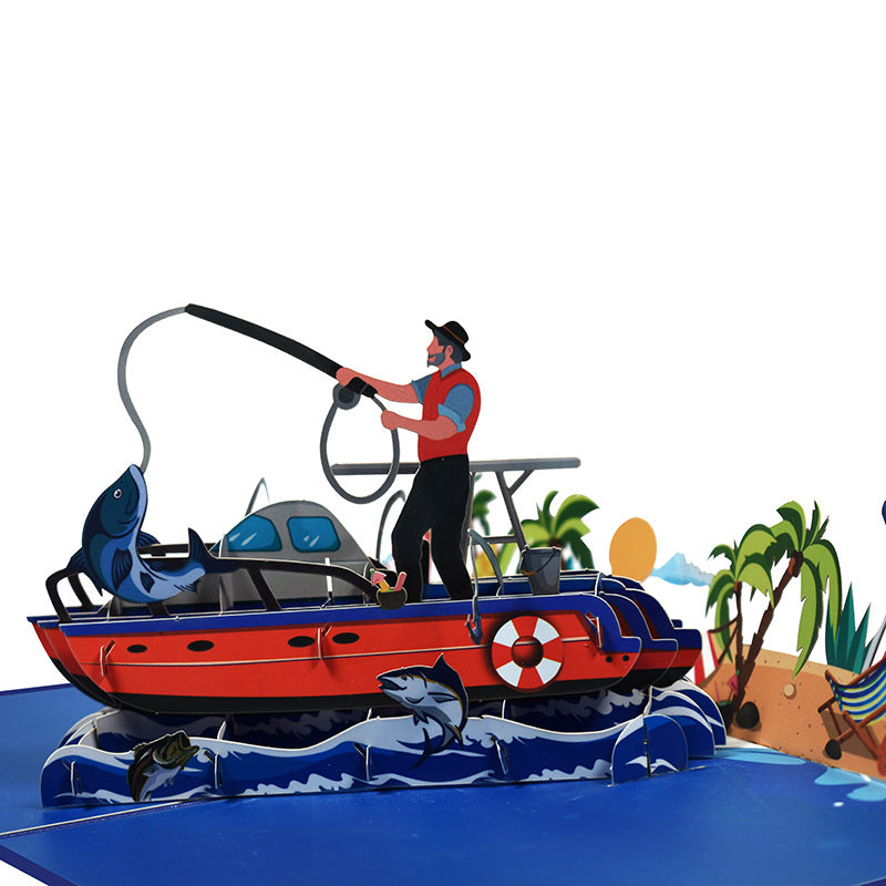 3D Creative Sea Fishing Pop-Up Greeting Card