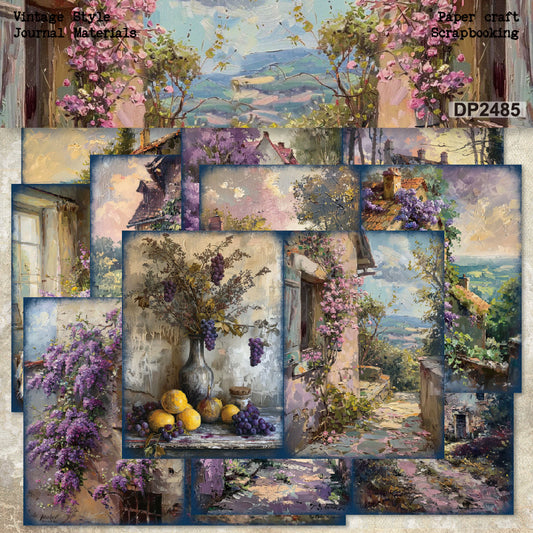 A5 Purple Rose Garden Scrapbook Paper