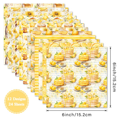 24PCS 6" Lemon Delights Scrapbook Paper & Cardstock