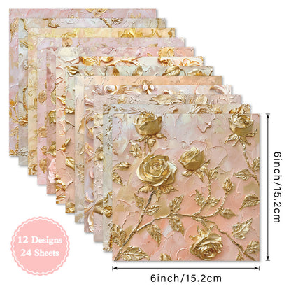 24PCS 6" Gold Floral Scrapbook Paper & Cardstock