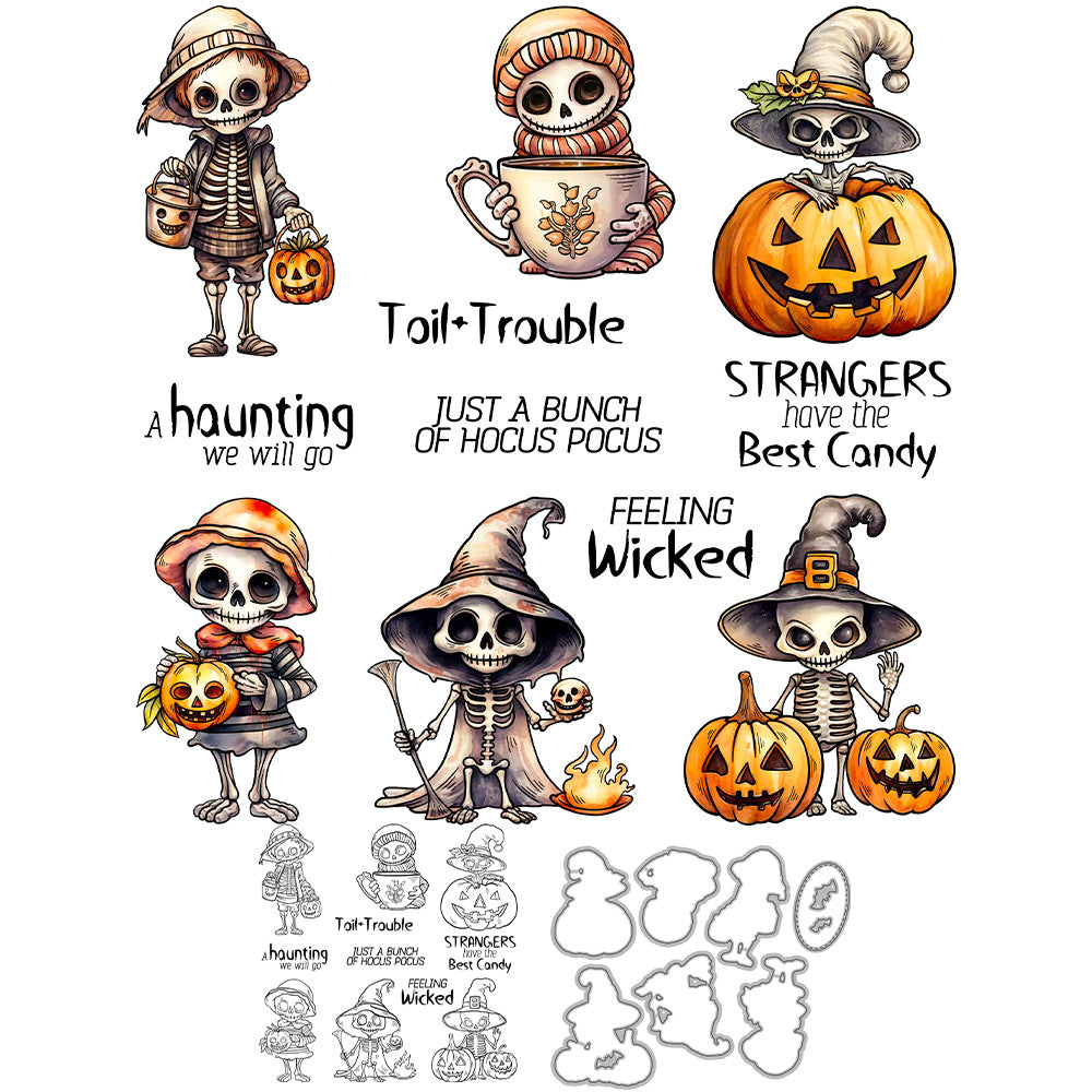 Halloween Skull Pumpkin Dies & Stamps Set
