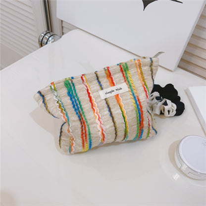 Rainbow Line Contrast Color Canvas Cosmetic Bag