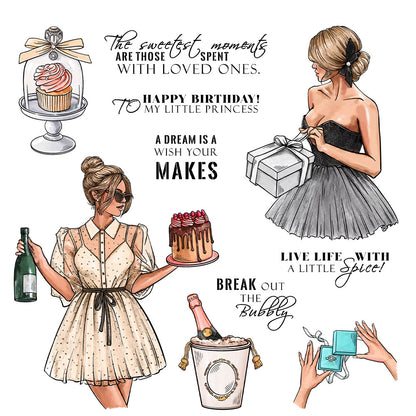 Girl's Birthday Scene Clear Stamps
