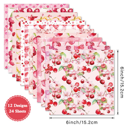 24PCS 6" Cherry Scrapbook Paper & Cardstock