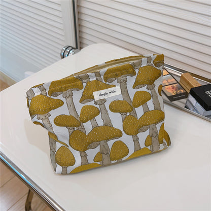 Retro Mushroom Jacquard Canvas Cosmetic Bag