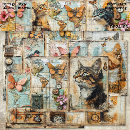 A5 Butterflies and Cats Journal Scrapbook Paper