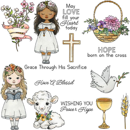 Little Girl and Flowers Clear Stamps