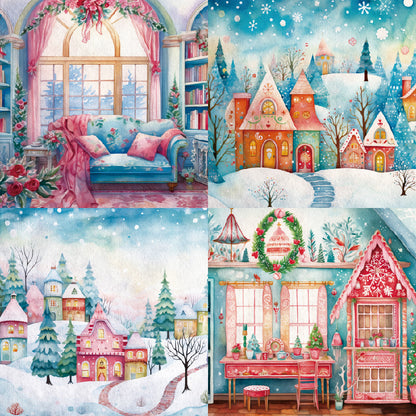 24PCS 6" Holiday Castle Scrapbook Paper & Cardstock
