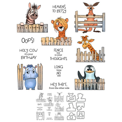 Cute Animals in the Fence Dies & Stamps Set