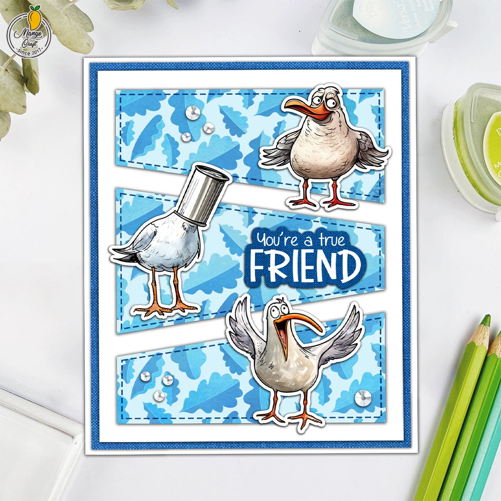 Funny Cartoon Seagull Dies & Stamps Set