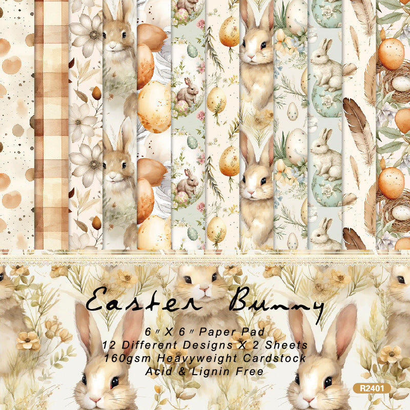 24PCS 6" Easter Bunny Scrapbook Paper & Cardstock