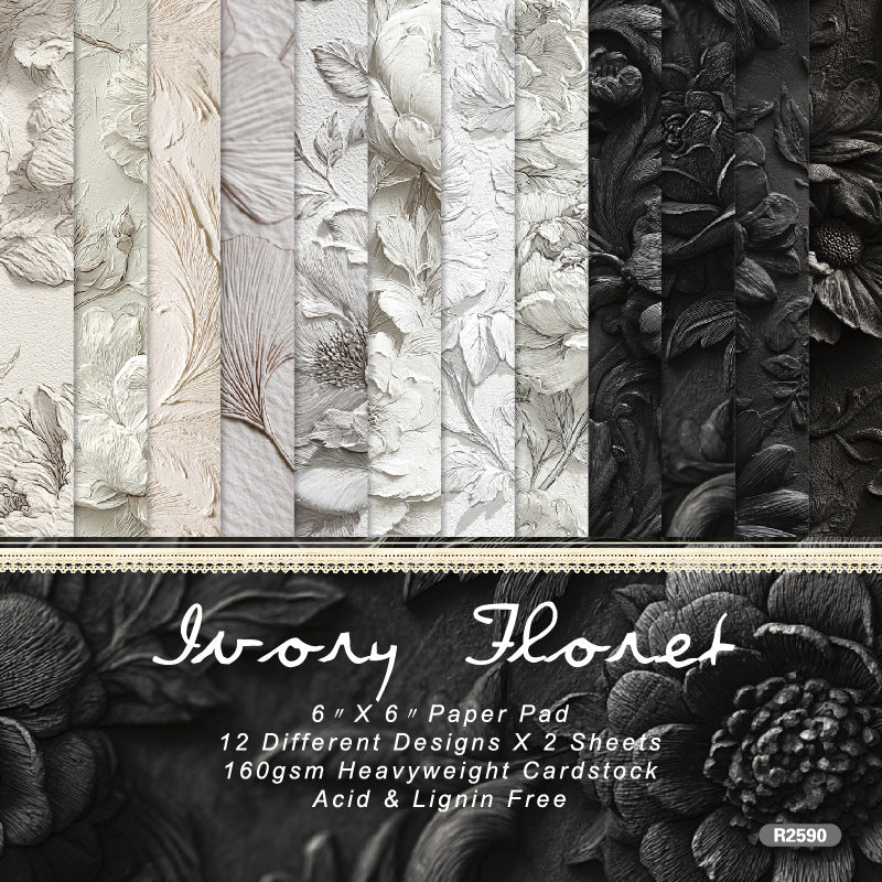 24PCS 6" Ivory Floret Scrapbook Paper & Cardstock