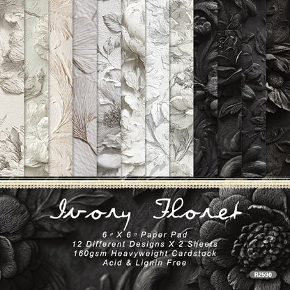 24PCS 6" Ivory Floret Scrapbook Paper & Cardstock