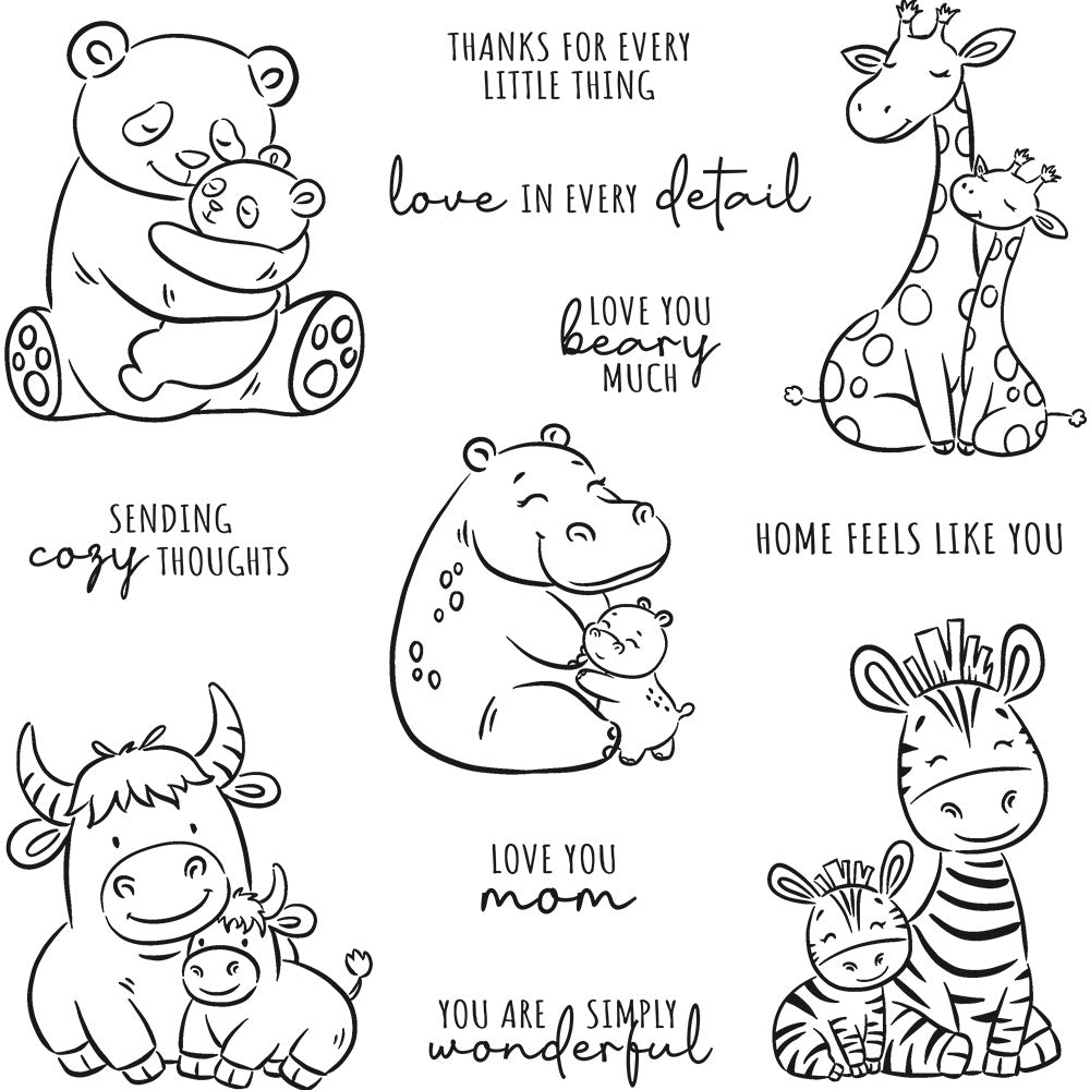 Love Mom Baby Animals Clear Stamps
