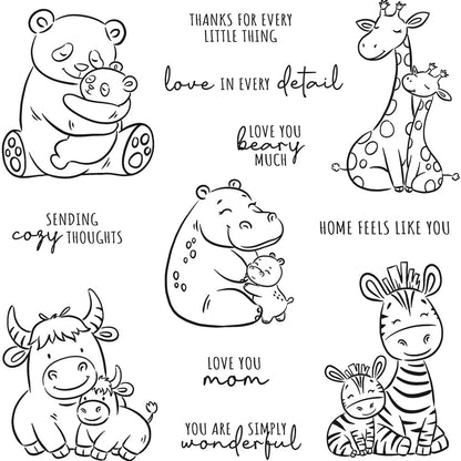 Love Mom Baby Animals Clear Stamps