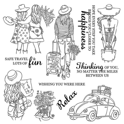 Girls Go On Vacation Clear Stamps