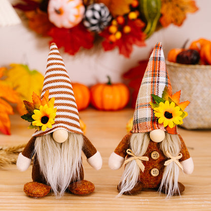 Thanksgiving Plush Doll Decorations with Sunflower Maple Leaves