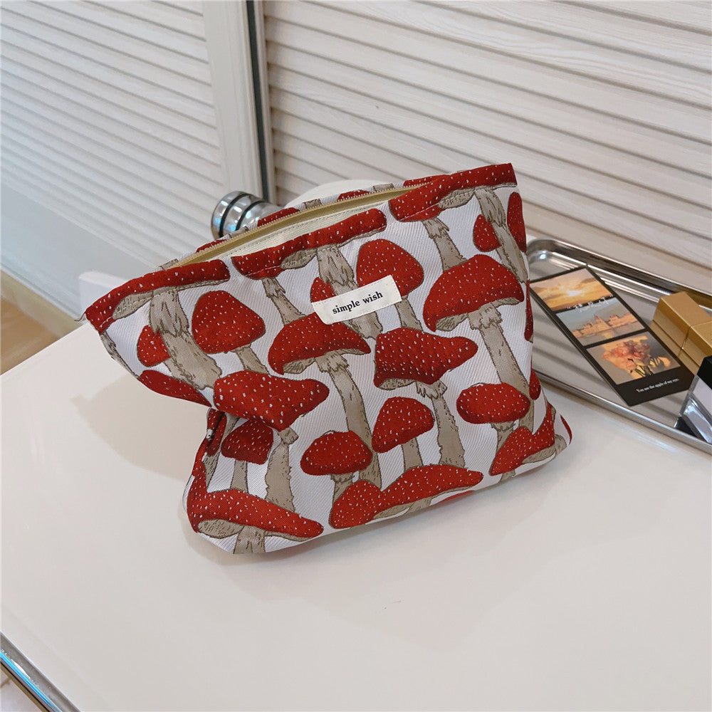 Retro Mushroom Jacquard Canvas Cosmetic Bag