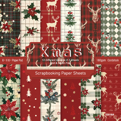 24PCS 6" Xmas Scrapbook Paper & Cardstock