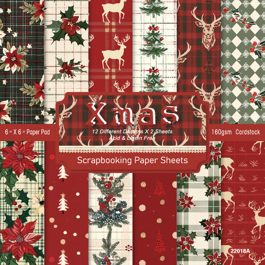 24PCS 6" Xmas Scrapbook Paper & Cardstock