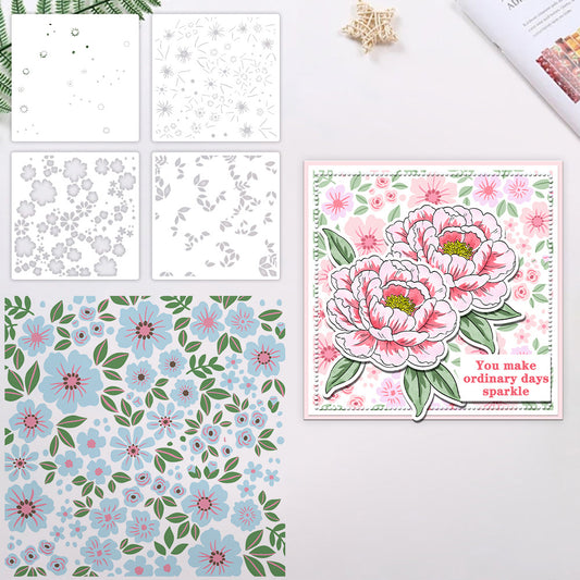 4 PCS Pretty Flowers Pattern DIY Painting Hollow Stencil