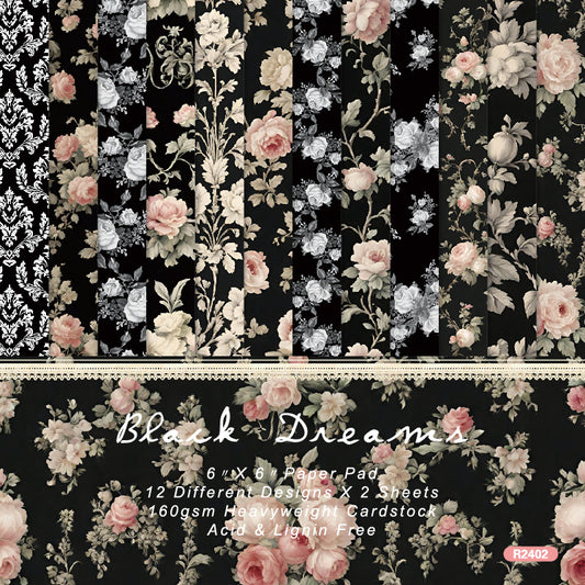 24PCS 6" Black Dreams Scrapbook Paper & Cardstock