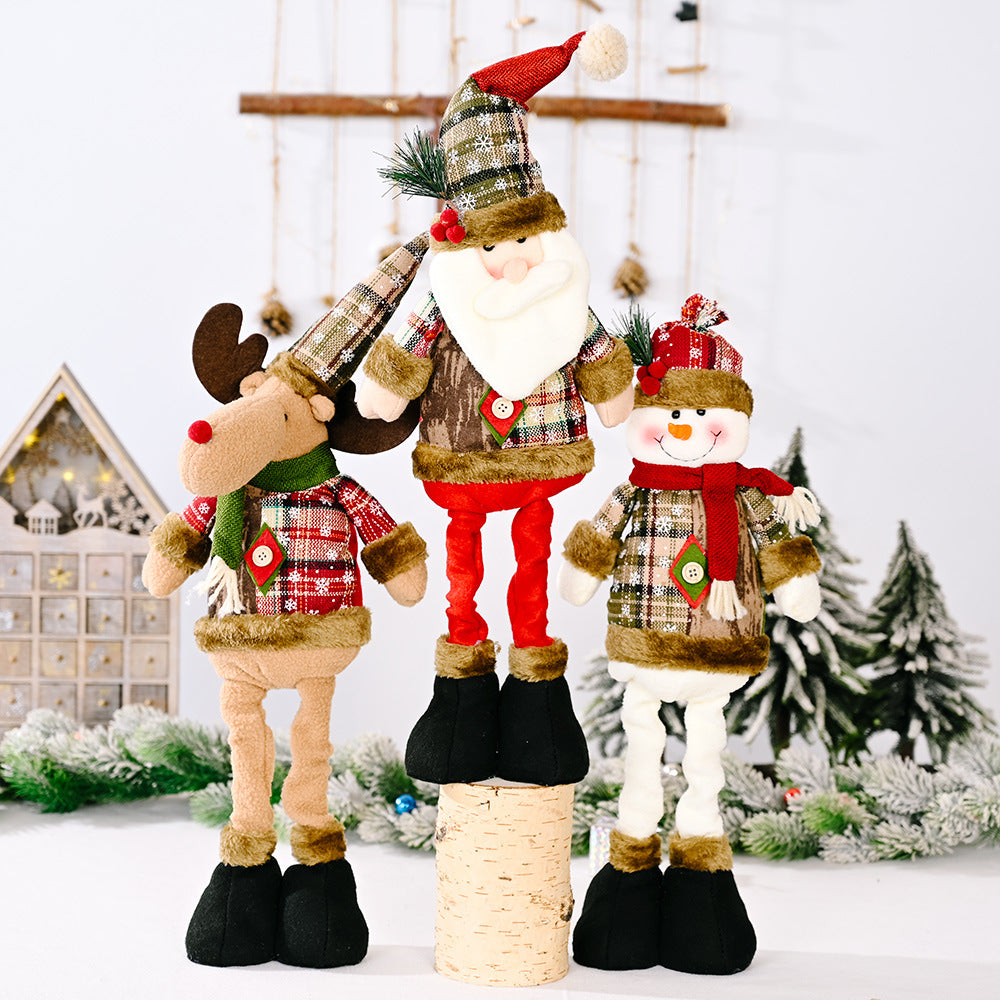 Christmas Retro Plaid Cloth Telescopic Doll Decorations