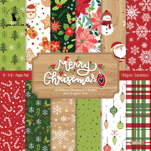 24PCS 6" Retro Christmas Scrapbook Paper & Cardstock