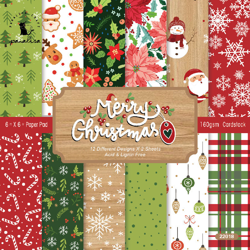 24PCS 6" Merry Christmas Scrapbook Paper & Cardstock