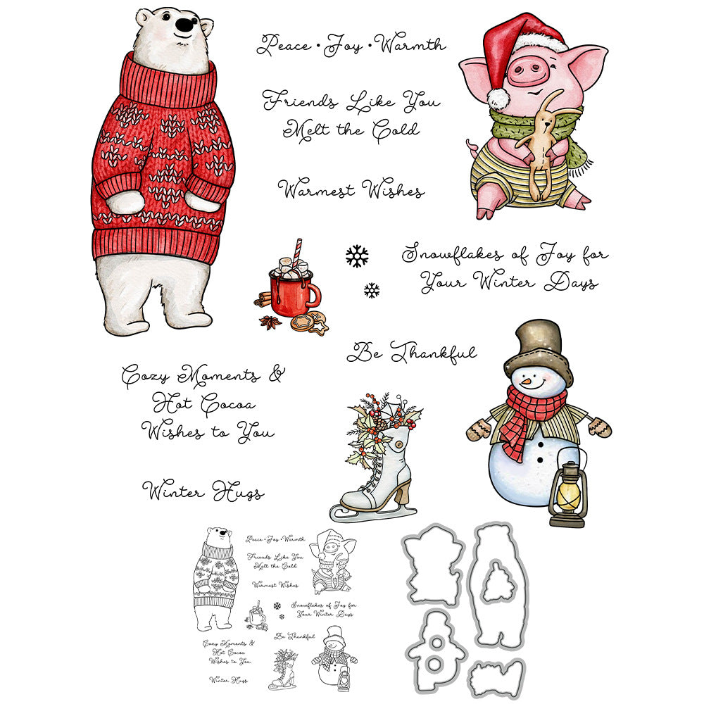 Winter Snowman and Animals Dies & Stamps Set