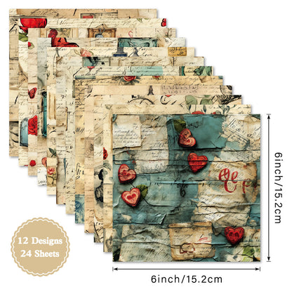 24PCS 6" Love Letter Scrapbook Paper & Cardstock