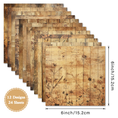 24PCS 6" Timber Florals Scrapbook Paper & Cardstock