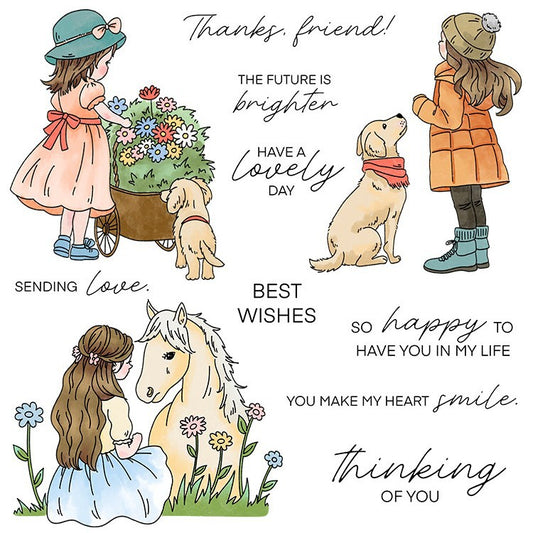Girls and Animals Clear Stamps