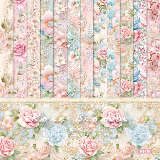 24PCS 6" Rose Bloom Scrapbook Paper & Cardstock