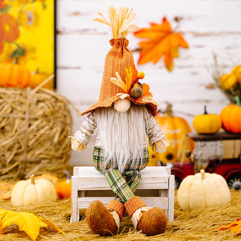 Thanksgiving Maple Leaf Straw Hat Gnome Decorations