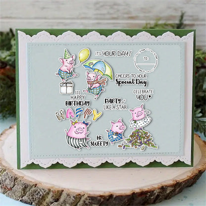 Holiday Greetings Animal Pigs Dies & Stamps Set
