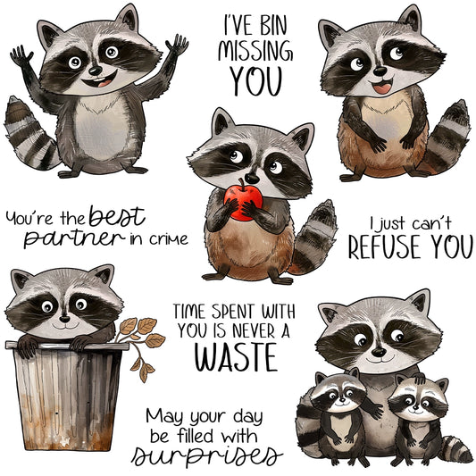 Cute Cartoon Raccoon Dies & Stamps Set