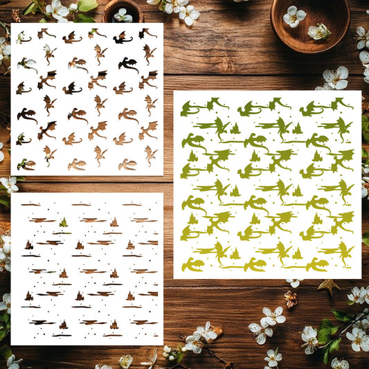 2 PCS Pterosaur Pattern DIY Painting Hollow Stencil