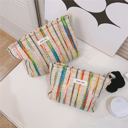 Rainbow Line Contrast Color Canvas Cosmetic Bag