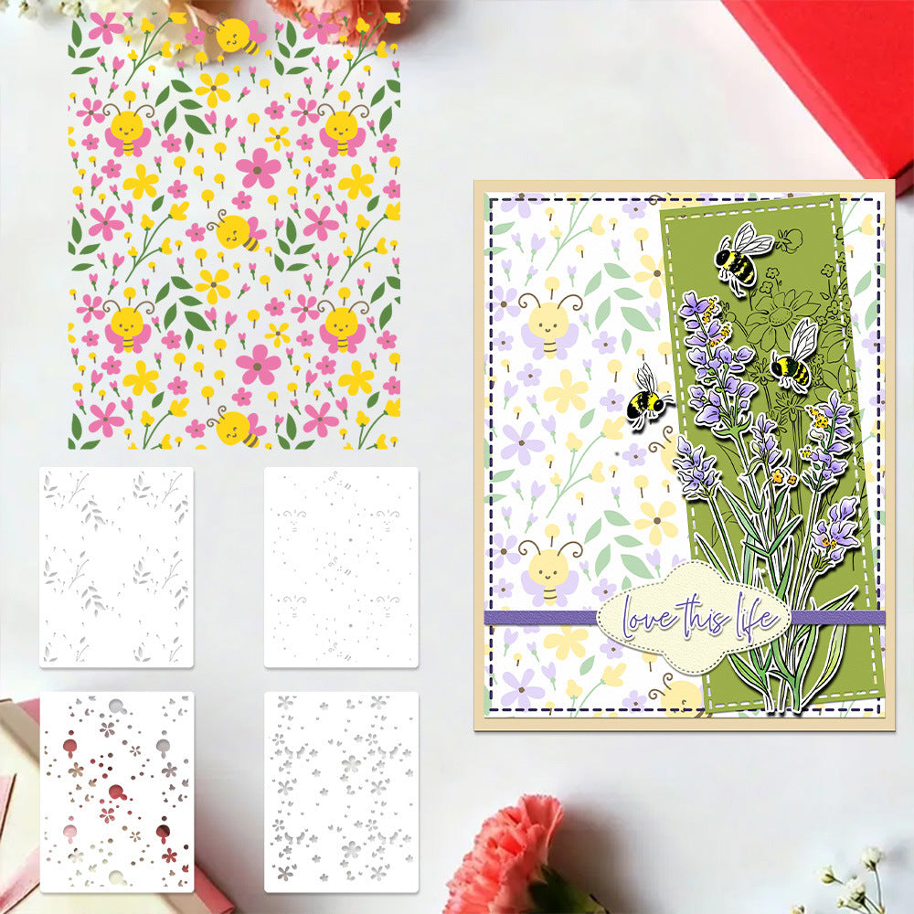 4 PCS Bees and Flowers Pattern DIY Painting Hollow Stencil