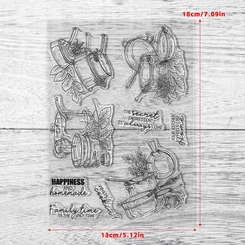 Retro Kitchen Cooking Pot Clear Stamps