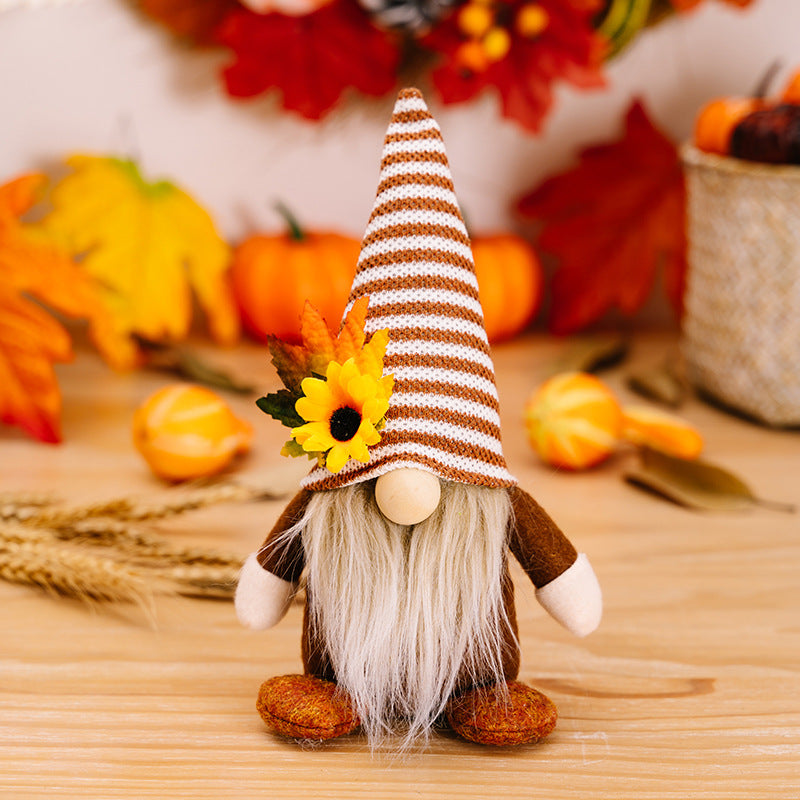 Thanksgiving Plush Doll Decorations with Sunflower Maple Leaves