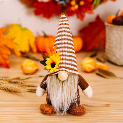 Thanksgiving Plush Doll Decorations with Sunflower Maple Leaves