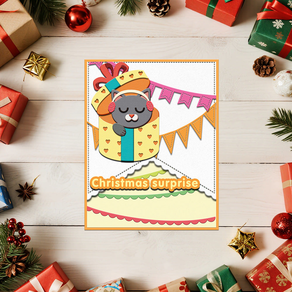 Christmas Kitten Gift Box Metal Cutting Dies