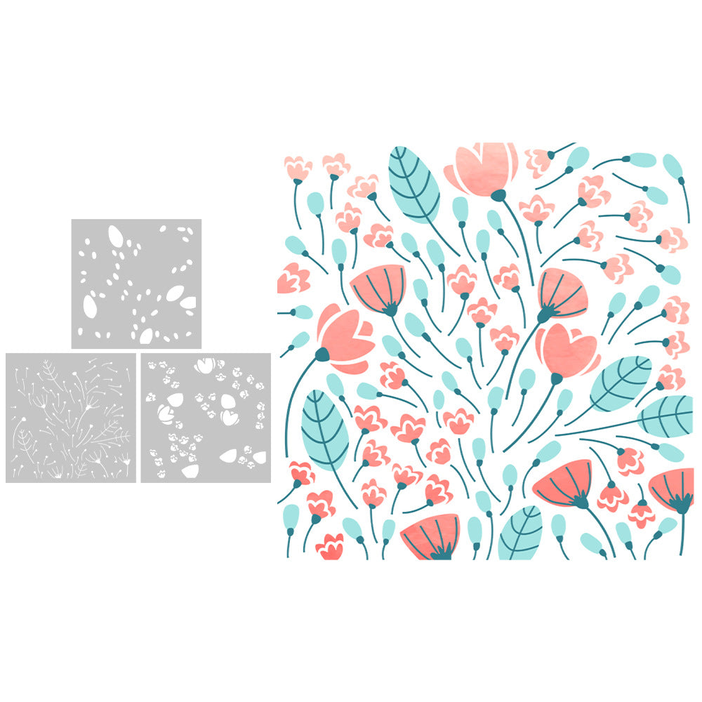 3 PCS Floral and Leaf Pattern DIY Painting Hollow Stencil