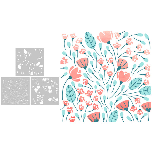 3 PCS Floral and Leaf Pattern DIY Painting Hollow Stencil